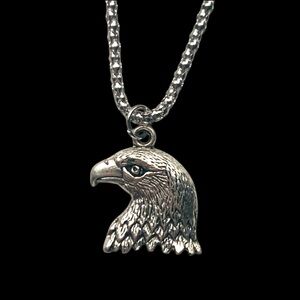 Silver Eagle Head Pendant Necklace Handmade 27.5” chain